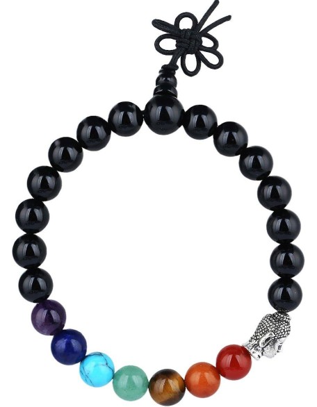 7 Chakra Healing Bracelet for Women Men, 21 mala Prayer Beads bracelets with Buddha head 7"