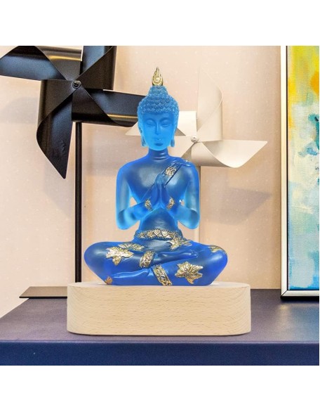 Buddha Statue with LED Light Base, 7'' Seated Small Figurine Collectibles Decor, Transparent Sculpture Ornaments for Home Decoration