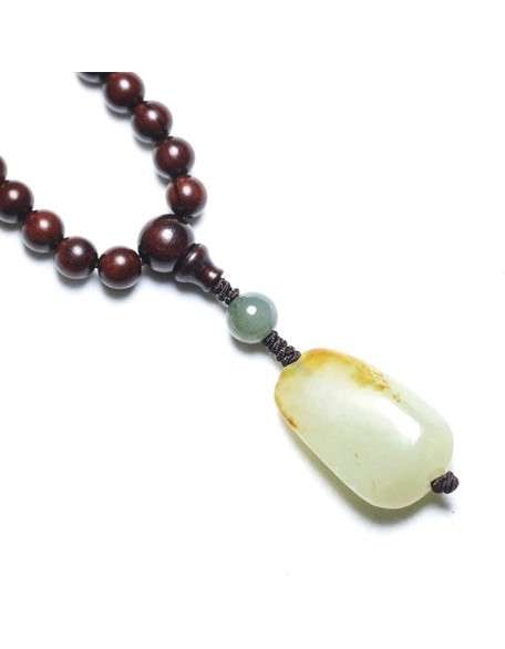 Buddhist Prayer Bead Bracelet,Buddha Meditation Beads Bangle,108 Prayer Beads Natural Sandalwood with Jade Pendant Tibetan Buddhist Bead Necklace Jewelry(Color:A)