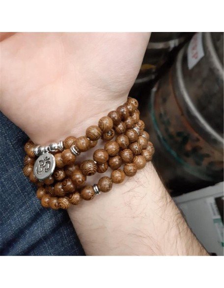 mala Beads,Rosary Beads, 1 Pc Multilayer Wood Beads Lotus Tibetan Buddha Charm Rosary Bracelet for Women Men Jewelry-OM (Color : Om) (Color : Buddha Short)