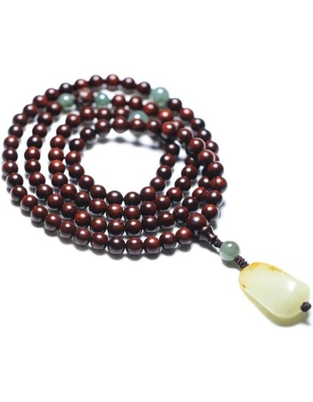 Bead Bracelet,Prayer Beads Bracelet,108 Prayer Beads Natural Sandalwood with Jade Pendant Tibetan Buddhist Bead Necklace Jewelry(Color:A) (Color : Onecolor, Size : 6mm)