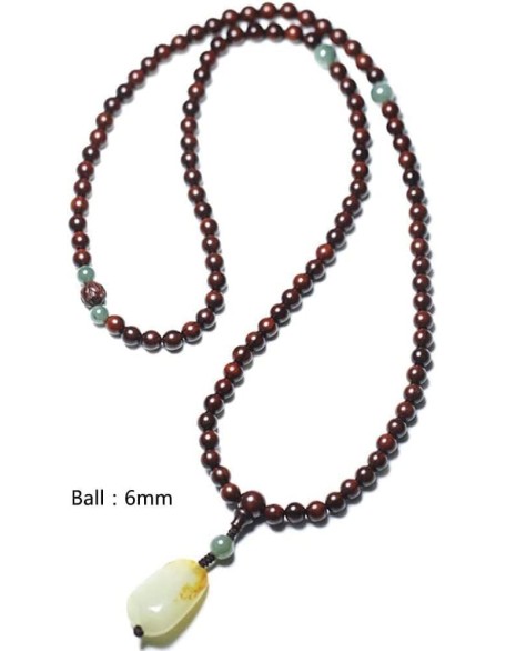 Bead Bracelet,Prayer Beads Bracelet,108 Prayer Beads Natural Sandalwood with Jade Pendant Tibetan Buddhist Bead Necklace Jewelry(Color:A) (Color : Onecolor, Size : 6mm)