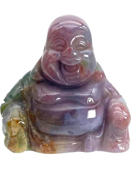 Carving Indian Agate Laughing Happy Buddha Statue, Natural Healing Maitreya Pocket Figurine Home Decoration Fengshui 1.5 Inches
