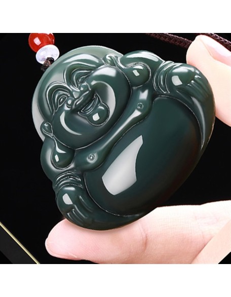 Jade Necklaces for Women Men, Jade Pendant Big Belly Maitreya Laughing Buddha Pendant